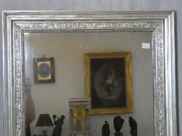Miroir doré feuilles d' argent de style Louis XIV époque Restauration vers 1825