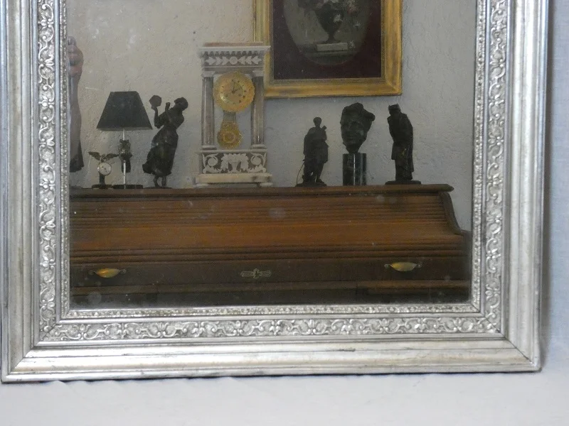 Miroir doré feuilles d' argent de style Louis XIV époque Restauration vers 1825
