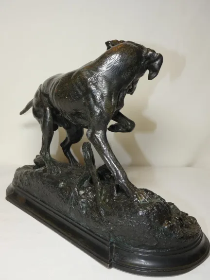 Bronze animalier "Braque à l'arrêt sur un lézard" j. Moigniez fonte ancie. 19ème