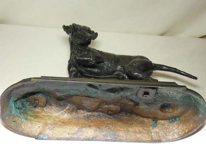 Bronze animalier "Braque à l'arrêt sur un lézard" j. Moigniez fonte ancie. 19ème