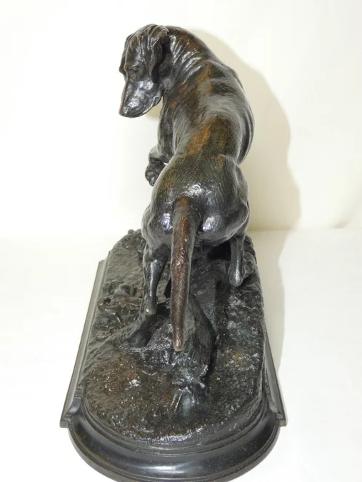 Bronze animalier "Braque à l'arrêt sur un lézard" j. Moigniez fonte ancie. 19ème