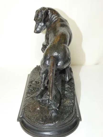 Bronze animalier "Braque à l'arrêt sur un lézard" j. Moigniez fonte ancie. 19ème