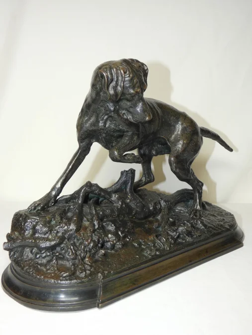 Bronze animalier "Braque à l'arrêt sur un lézard" j. Moigniez fonte ancie. 19ème