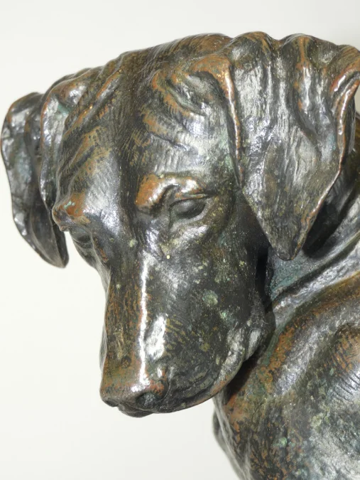 Bronze animalier "Braque à l'arrêt sur un lézard" j. Moigniez fonte ancie. 19ème