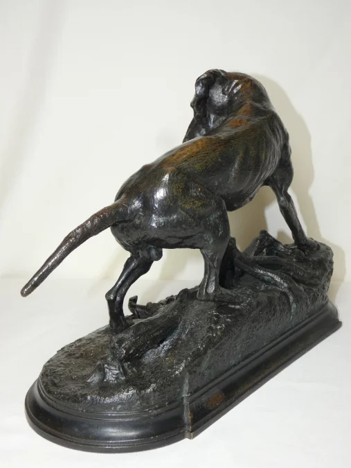 Bronze animalier "Braque à l'arrêt sur un lézard" j. Moigniez fonte ancie. 19ème