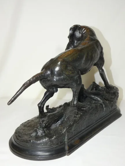 Bronze animalier "Braque à l'arrêt sur un lézard" j. Moigniez fonte ancie. 19ème