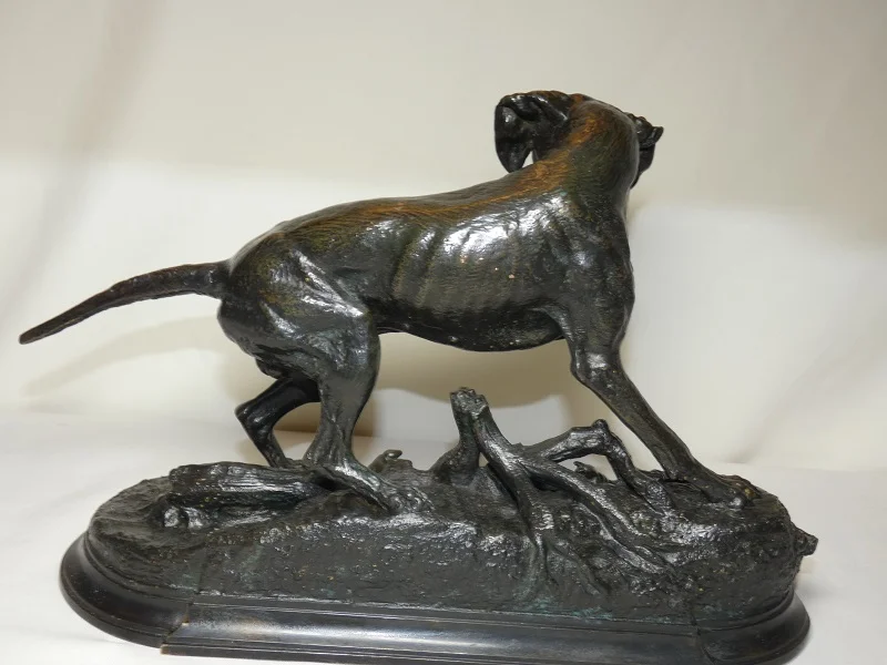 Bronze animalier "Braque à l'arrêt sur un lézard" j. Moigniez fonte ancie. 19ème