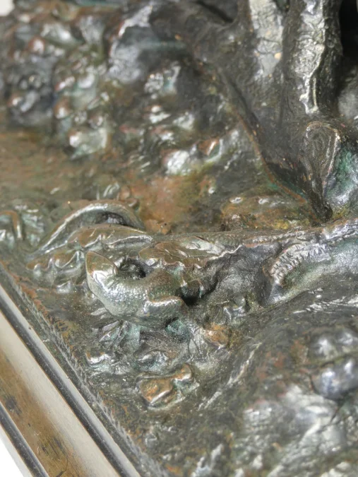 Bronze animalier "Braque à l'arrêt sur un lézard" j. Moigniez fonte ancie. 19ème