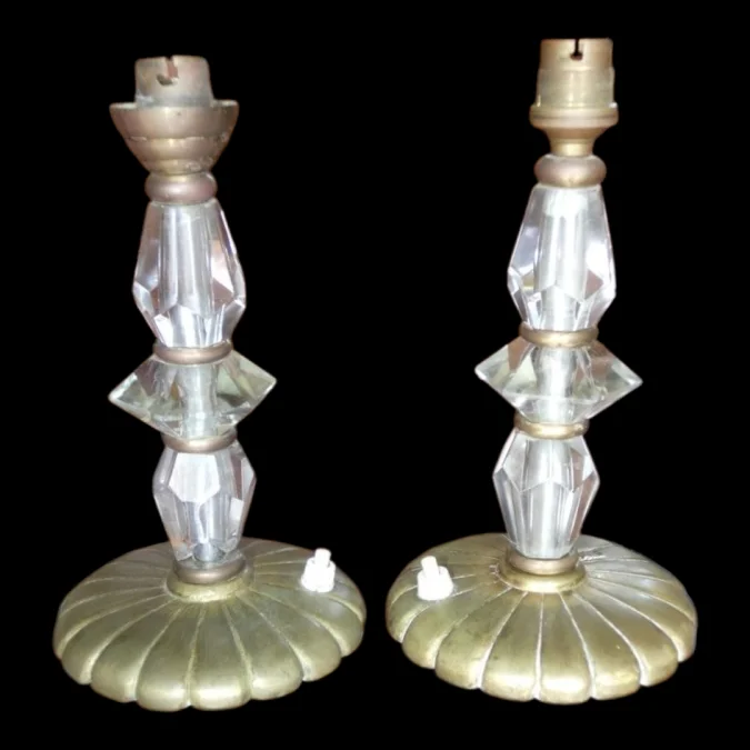 Paire de lampes de chevet dlg de Jacques ADNET vers 1930/40 en verre et bronze