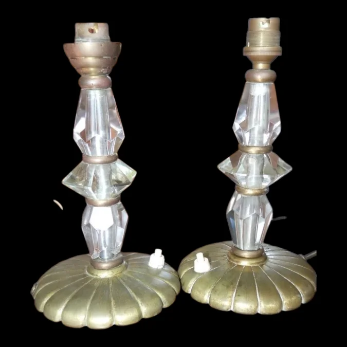 Paire de lampes de chevet dlg de Jacques ADNET vers 1930/40 en verre et bronze