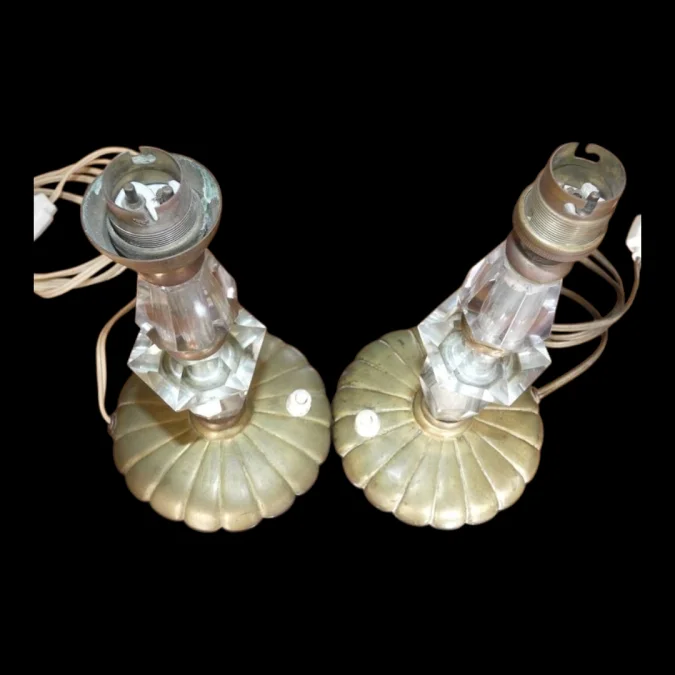 Paire de lampes de chevet dlg de Jacques ADNET vers 1930/40 en verre et bronze