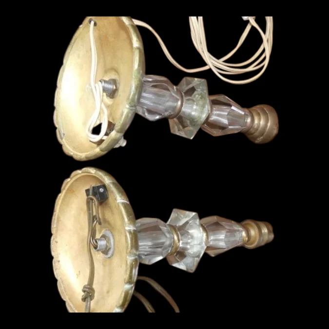 Paire de lampes de chevet dlg de Jacques ADNET vers 1930/40 en verre et bronze