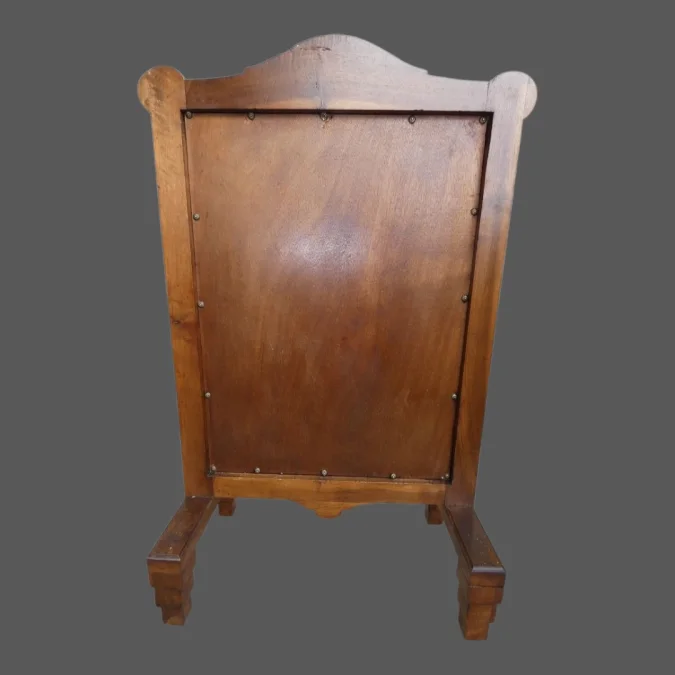 Ecran de cheminée pare feu Art Déco en noyer et cuir