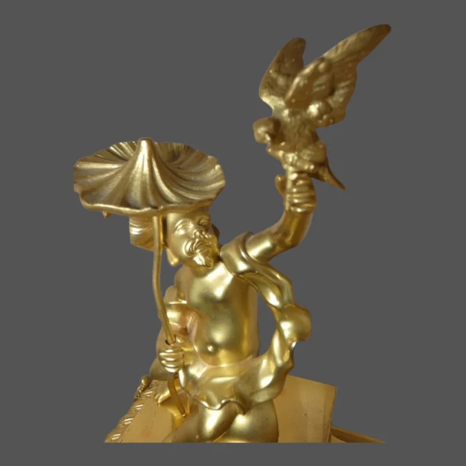 Pendule ou cartel "au Chinois et faucon " bronze doré Napoléon III vers 1875