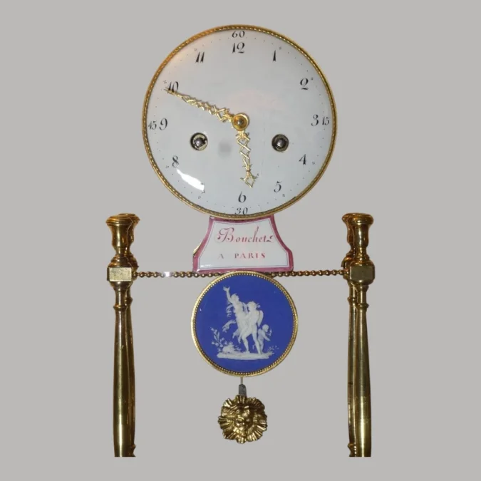 Pendule portique semi-squelette par jean louis Bouchet - fin 18ème début 19ème