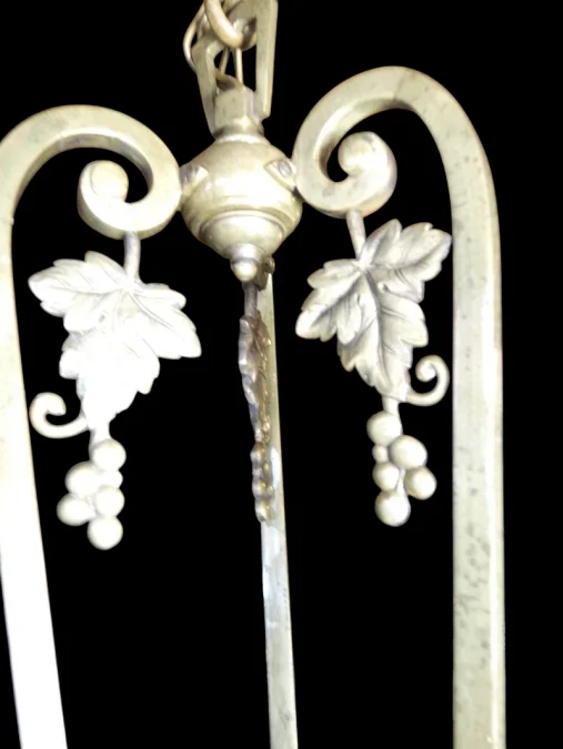 Lustre Art Nouveau en laiton et bronze à 3 tulipes
