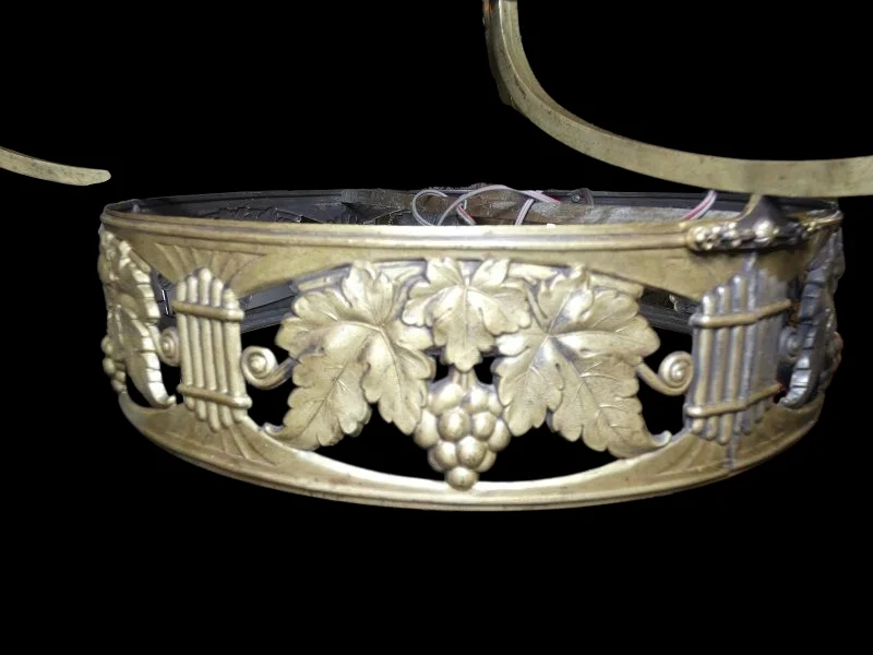 Lustre Art Nouveau en laiton et bronze à 3 tulipes