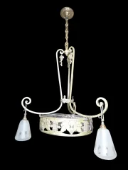 Lustre Art Nouveau en laiton et bronze à 3 tulipes