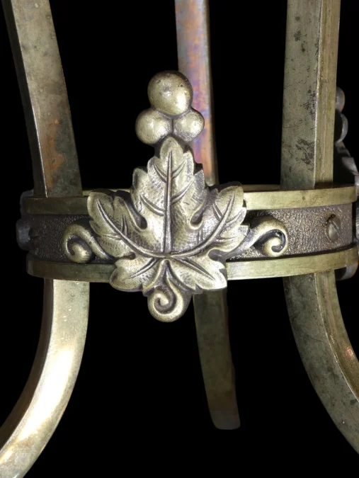 Lustre Art Nouveau en laiton et bronze à 3 tulipes