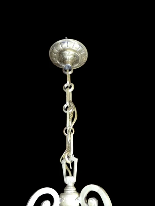 Lustre Art Nouveau en laiton et bronze à 3 tulipes