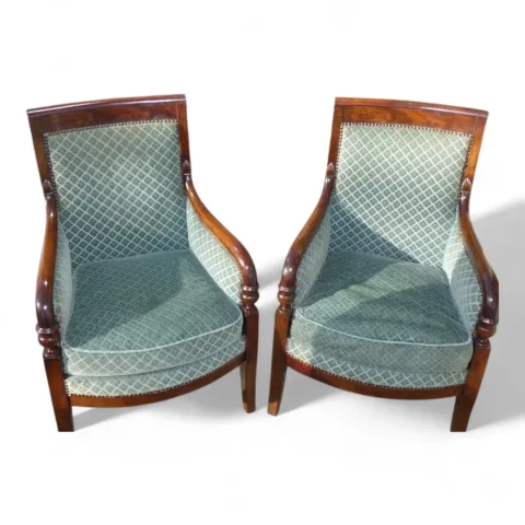 Paire de bergères époque Restauration , acajou 1820 — État correct