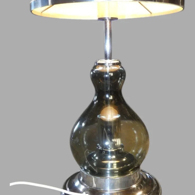 Richard Essig , Lampe De Salon , Métal Chromé Et Verre fumé , 1970.