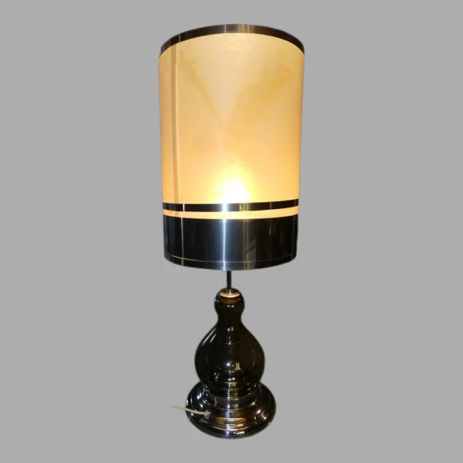 Richard Essig , Lampe De Salon , Métal Chromé Et Verre fumé , 1970.