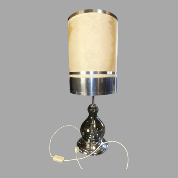 Richard Essig , Lampe De Salon , Métal Chromé Et Verre fumé , 1970.