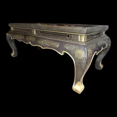 Table basse chinoise , laque or et pierre 1950