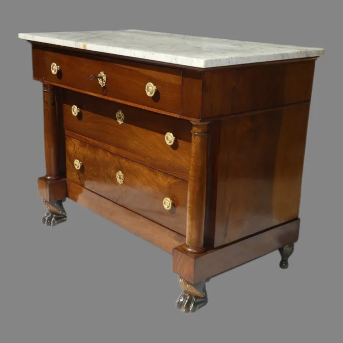 Commode Retour d'Egypte , 1er Empire en noyer dessus marbre- vers 1798- France