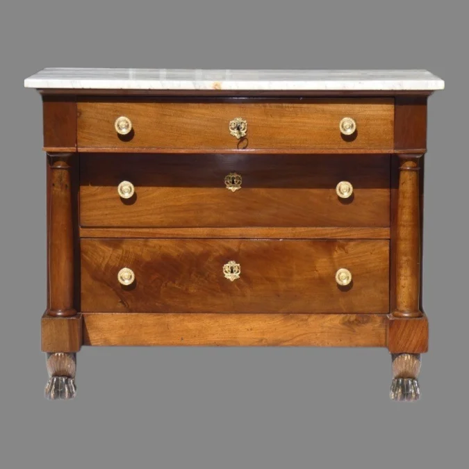 Commode Retour d'Egypte , 1er Empire en noyer dessus marbre- vers 1798- France
