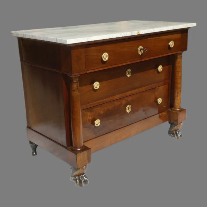 Commode Retour d'Egypte , 1er Empire en noyer dessus marbre- vers 1798- France