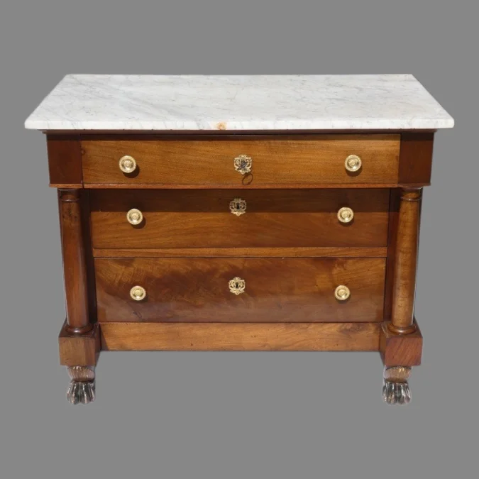 Commode Retour d'Egypte , 1er Empire en noyer dessus marbre- vers 1798- France
