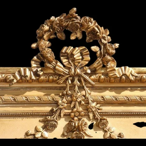 Large Louis XVI style gilt wood and stucco trumeau mirror, Napoléon III period — Very good condition
