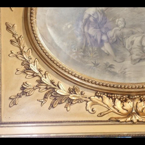 Large Louis XVI style gilt wood and stucco trumeau mirror, Napoléon III period — Very good condition