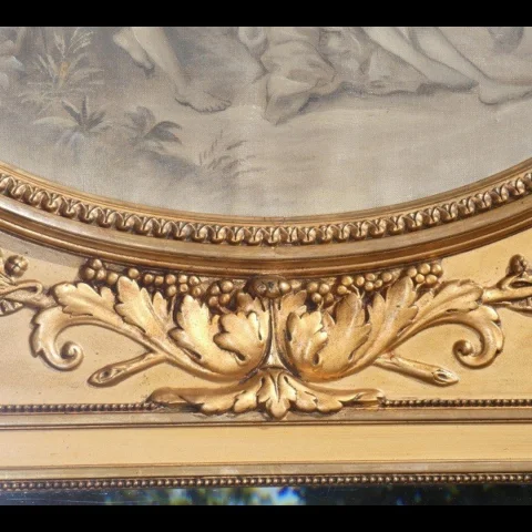 Large Louis XVI style gilt wood and stucco trumeau mirror, Napoléon III period — Very good condition