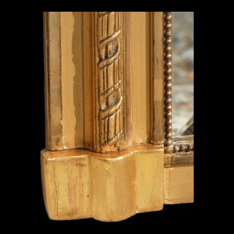 Large Louis XVI style gilt wood and stucco trumeau mirror, Napoléon III period — Very good condition