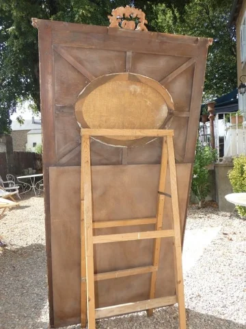 Large Louis XVI style gilt wood and stucco trumeau mirror, Napoléon III period — Very good condition