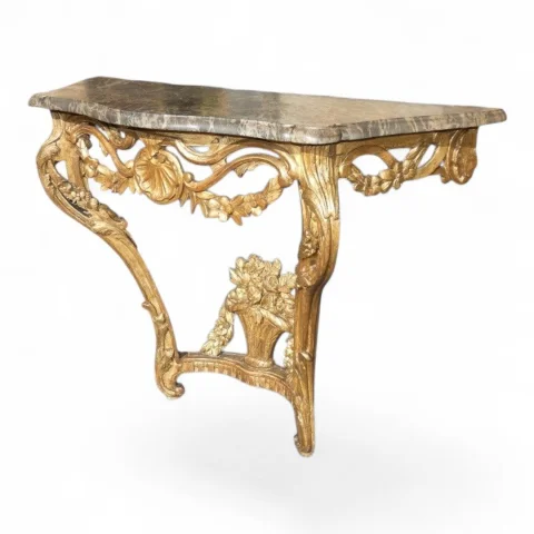 Konsole aus geschnitztem und vergoldetem Holz im Stil Louis XV / Régence, provenzalisch, 18. Jahrhundert — Guter Zustand