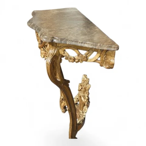 Konsole aus geschnitztem und vergoldetem Holz im Stil Louis XV / Régence, provenzalisch, 18. Jahrhundert — Guter Zustand