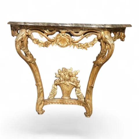 Konsole aus geschnitztem und vergoldetem Holz im Stil Louis XV / Régence, provenzalisch, 18. Jahrhundert — Guter Zustand