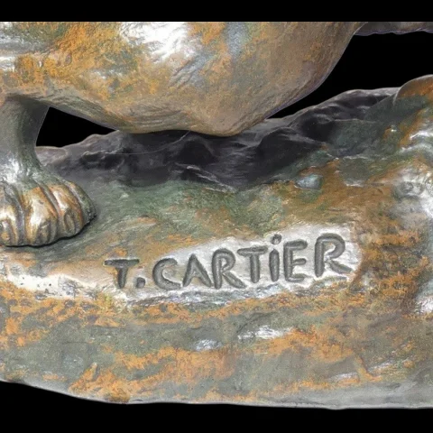 Bronze "Brüllende Löwin" — Thomas François Cartier (1879–1943), Frankreich — Ausgezeichneter Zustand