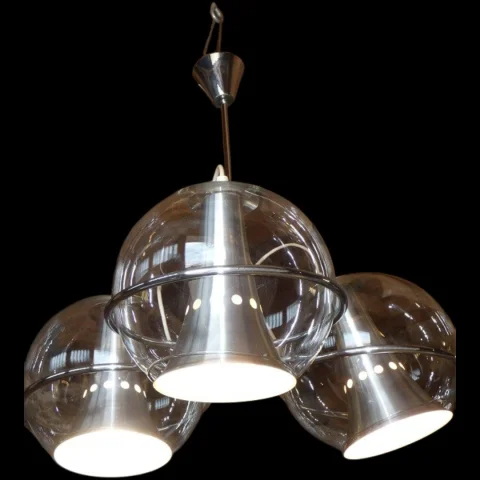 Space-Age-Vintage-Kronleuchter, 1960er/70er Jahre, Glas und Chrom, Raak, Erco — Ausgezeichneter Zustand
