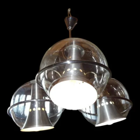 Space-Age-Vintage-Kronleuchter, 1960er/70er Jahre, Glas und Chrom, Raak, Erco — Ausgezeichneter Zustand