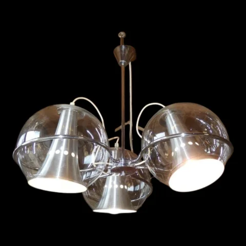 Space-Age-Vintage-Kronleuchter, 1960er/70er Jahre, Glas und Chrom, Raak, Erco — Ausgezeichneter Zustand
