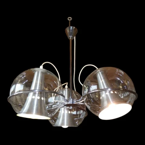 Space-Age-Vintage-Kronleuchter, 1960er/70er Jahre, Glas und Chrom, Raak, Erco — Ausgezeichneter Zustand