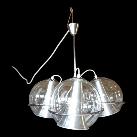 Space-Age-Vintage-Kronleuchter, 1960er/70er Jahre, Glas und Chrom, Raak, Erco — Ausgezeichneter Zustand