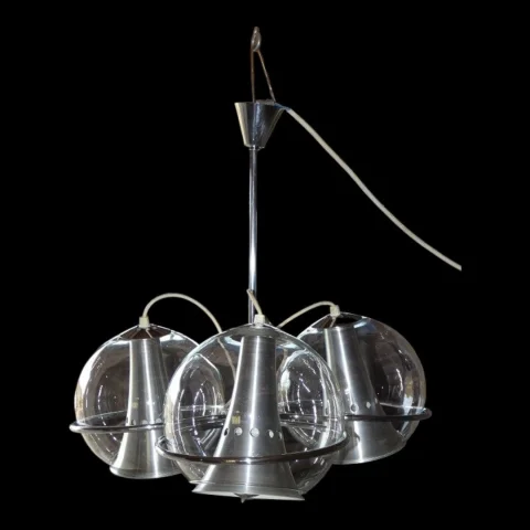 Space-Age-Vintage-Kronleuchter, 1960er/70er Jahre, Glas und Chrom, Raak, Erco — Ausgezeichneter Zustand