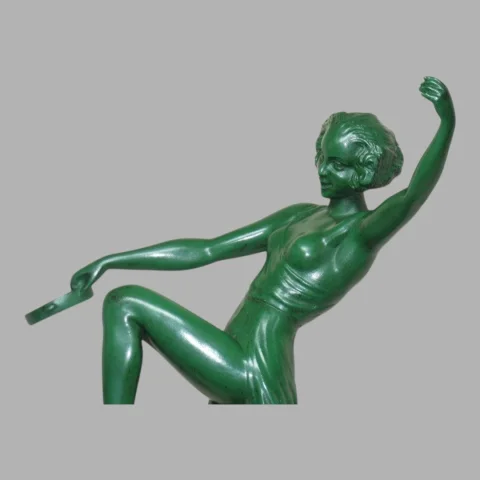 „Danseuse au tambourin" von FAYRAL (1892–1962) Art-déco-Kunstmetall — Ausgezeichneter Zustand
