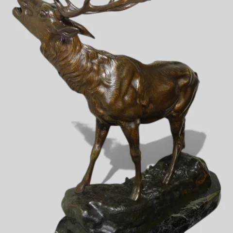 Animalier bronzen sculptuur "Bralende hert" Ch. VALTON (1851-1918) Frankrijk — Uitstekende staat